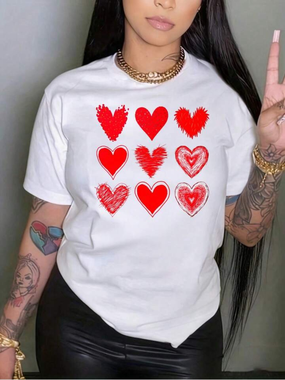 Women’s White Tee with Red Heart Graphic